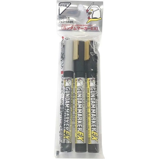 [8922332] Mr.Hobby Gundam Marker EX MHXGMS100 - Silver, White Gold and Yellow Gold set